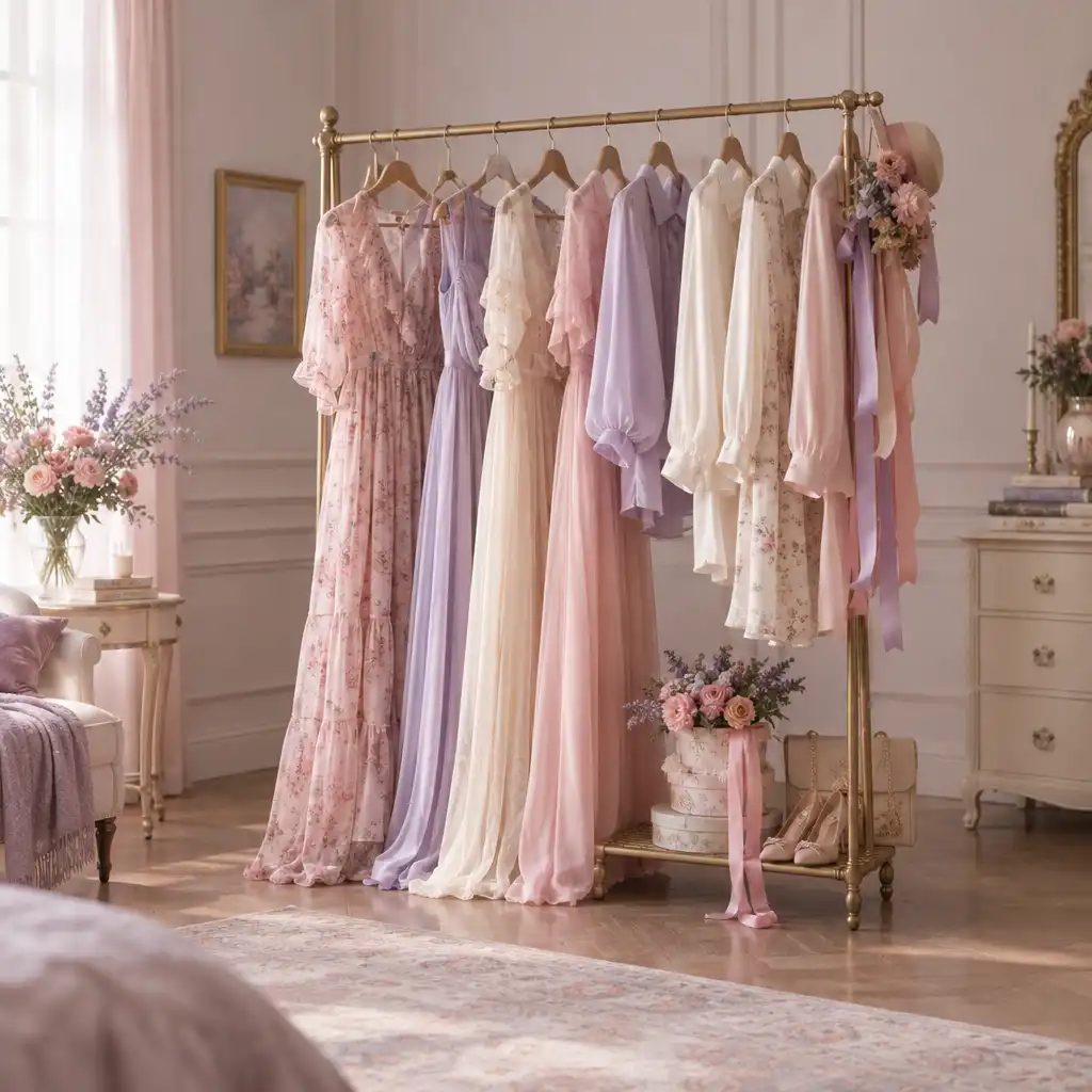 Collection Romantique : robes longues pastel, chemisiers en soie et accessoires délicats