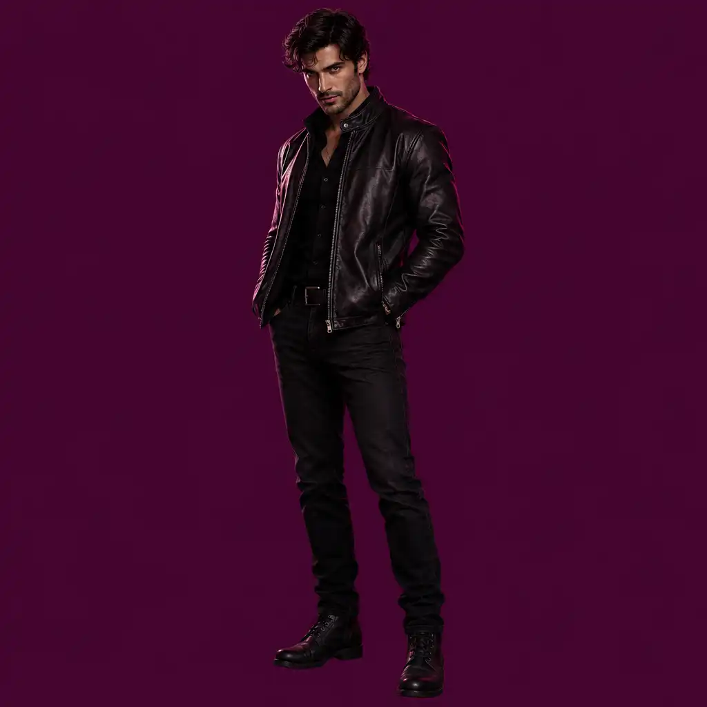Portrait d'un personnage masculin mystérieux aux cheveux sombres et au regard intense